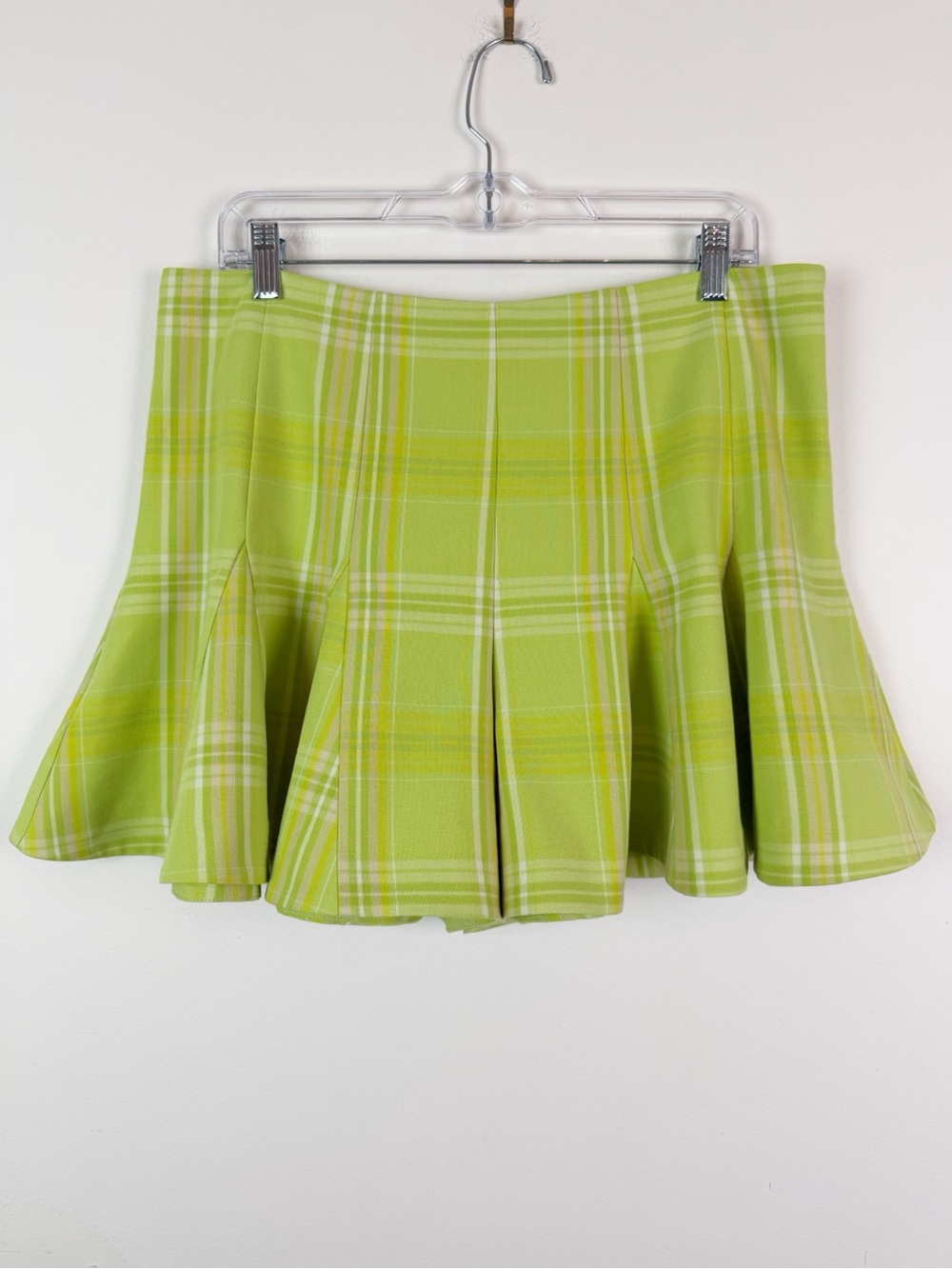 Anthropologie Maeve Skirty Godet Skort in Plaid Chartreuse Size 16 - Picture 1 of 12